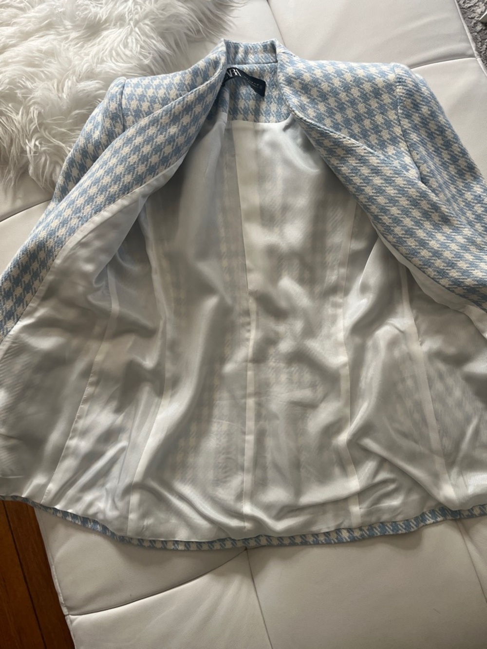 Zara Light Blue & White Houndstooth Collarless Blazer - Picture 12 of 14